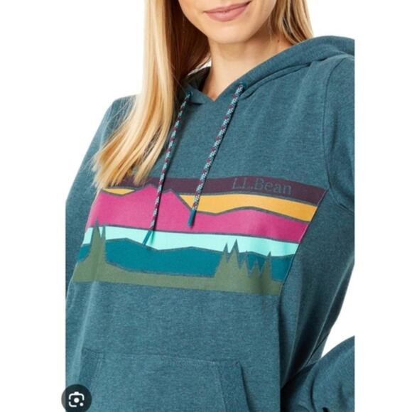 L.L. Bean Multicolor Mountain Skyline Cotton Blend Graphic Hoodie Size Tall Xs - Picture 7 of 7